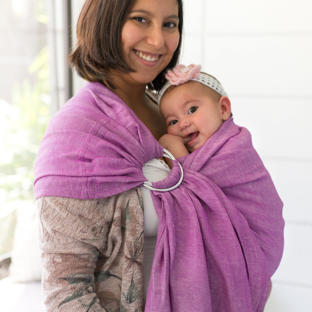 berry + shiny silver  |  ring sling baby carrier